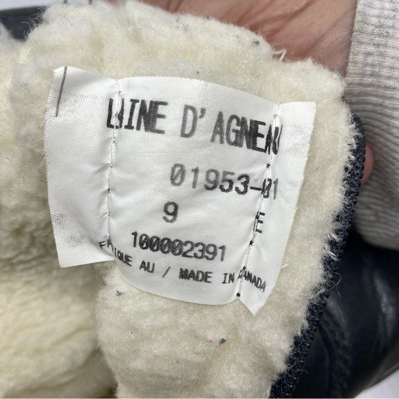 Black Leather Sherpa Lined Lamb’s Wool Boots Side Zipper Made in Canada Size 9E - Picture 7 of 8